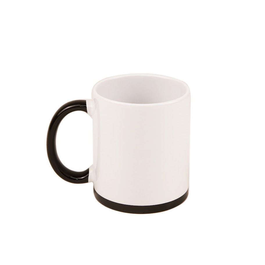 Caneca de Cerâmica 325ml Branca com Alça e Base Preta para Sublimação