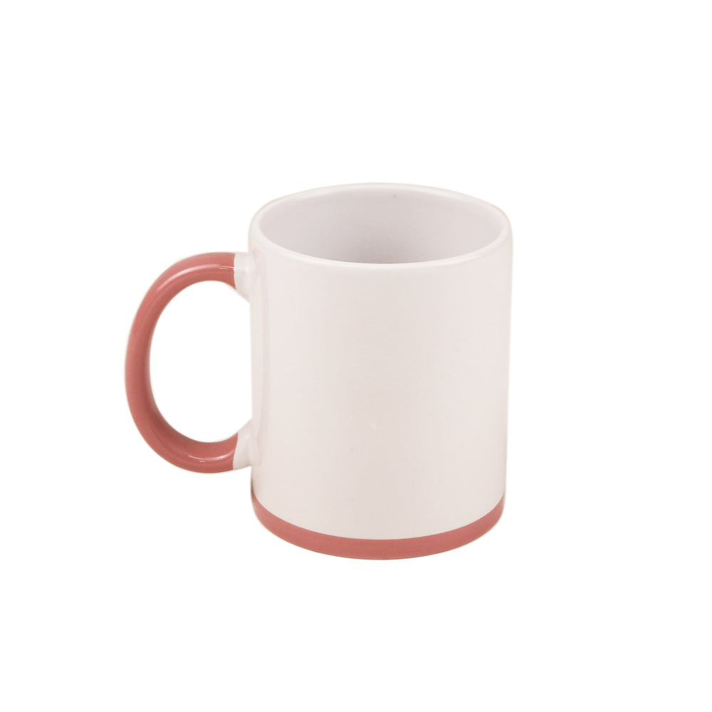 Caneca de Cerâmica Branca 325ml com Alça e Base Rosa para Sublimação