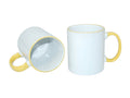 Caneca de Cerâmica Branca 325ml com Alça e Borda Amarela para Sublimação