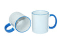 Caneca de Cerâmica 325ml Branca com Alça e Borda Azul Claro para Sublimação