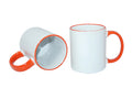 Caneca de Cerâmica Branca com Alça e Borda Laranja 325ml para Sublimação