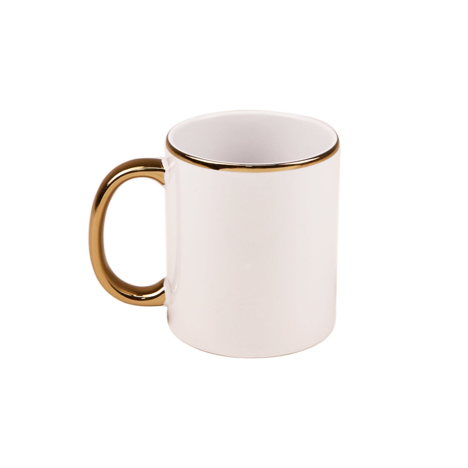 Caneca Cerâmica Branca 325ml com Alça e Borda Ouro para Sublimação