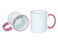 Caneca de Cerâmica Branca 325ml com Alça e Borda Rosa para Sublimação