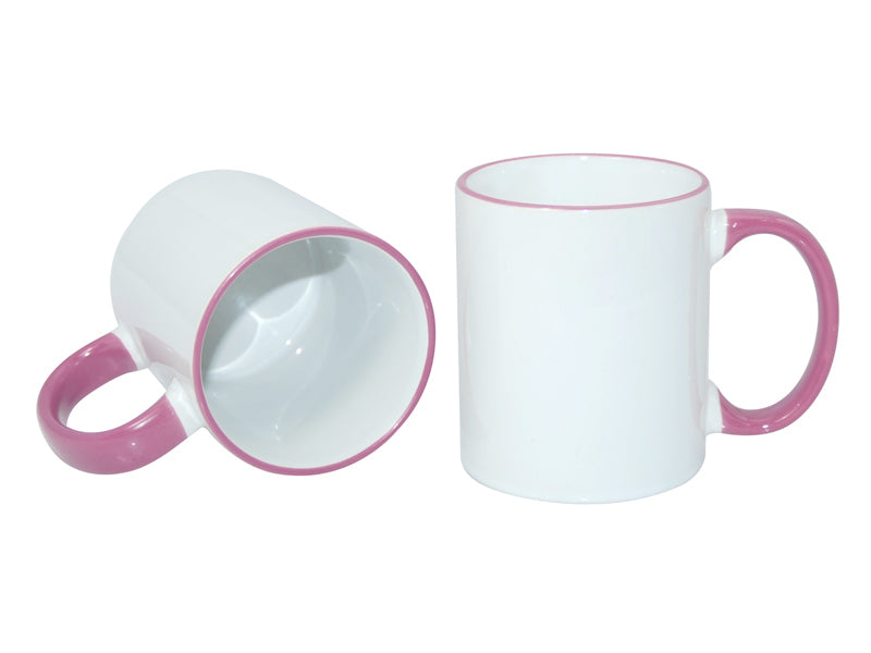 Caneca de Cerâmica Branca 325ml com Alça e Borda Rosa para Sublimação