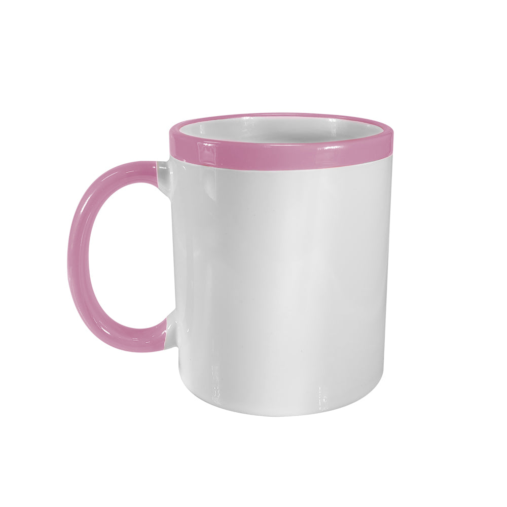 Caneca de Cerâmica Branca 325ml com Alça e Faixa Rosa para Sublimação