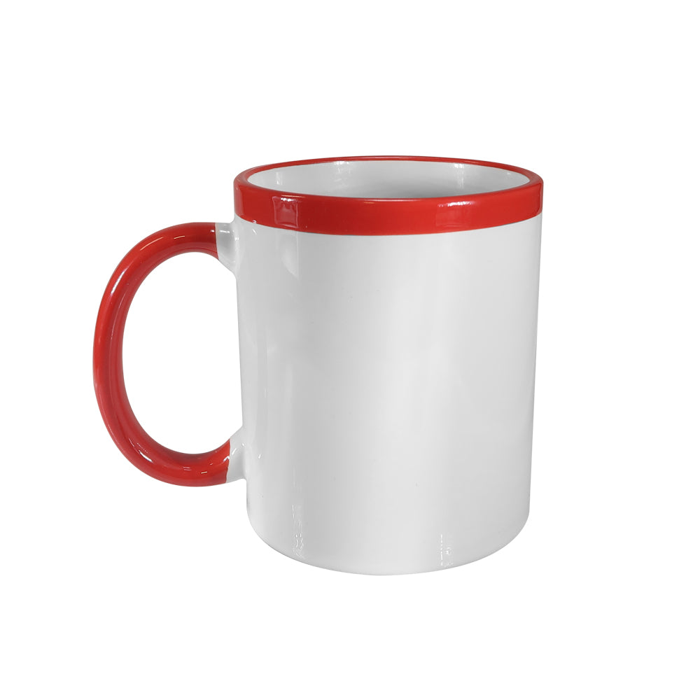 Caneca de Cerâmica 325ml Branca com Alça e Faixa Vermelha para Sublimação