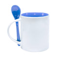 Caneca Reta de Cerâmica Branca 325ml com Colher Azul para Sublimação