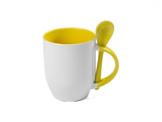 Caneca de Cerâmica Branca 325ml com Colher Amarela para Sublimação