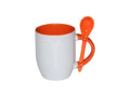 Caneca de Cerâmica 325ml Branco com Colher Laranja para Sublimação LiVE