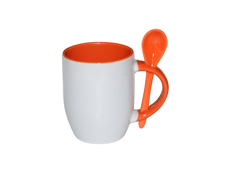 Caneca de Cerâmica 325ml Branco com Colher Laranja para Sublimação LiVE