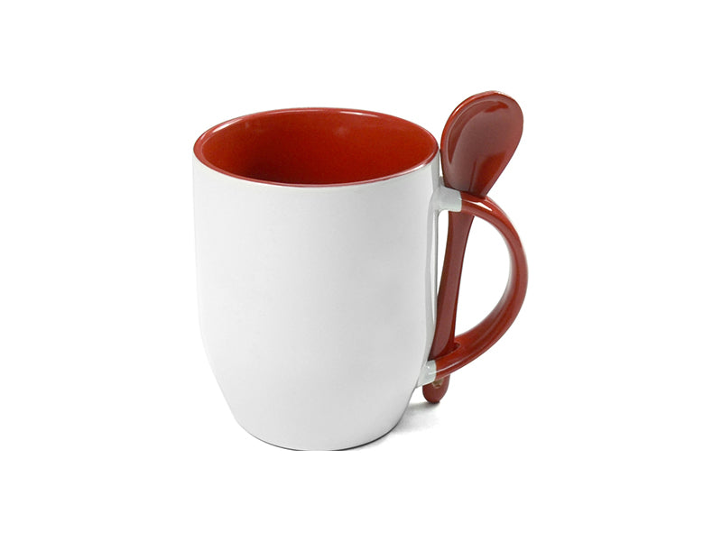 Caneca de Cerâmica 325ml com Colher e Alça Vermelha para Sublimação