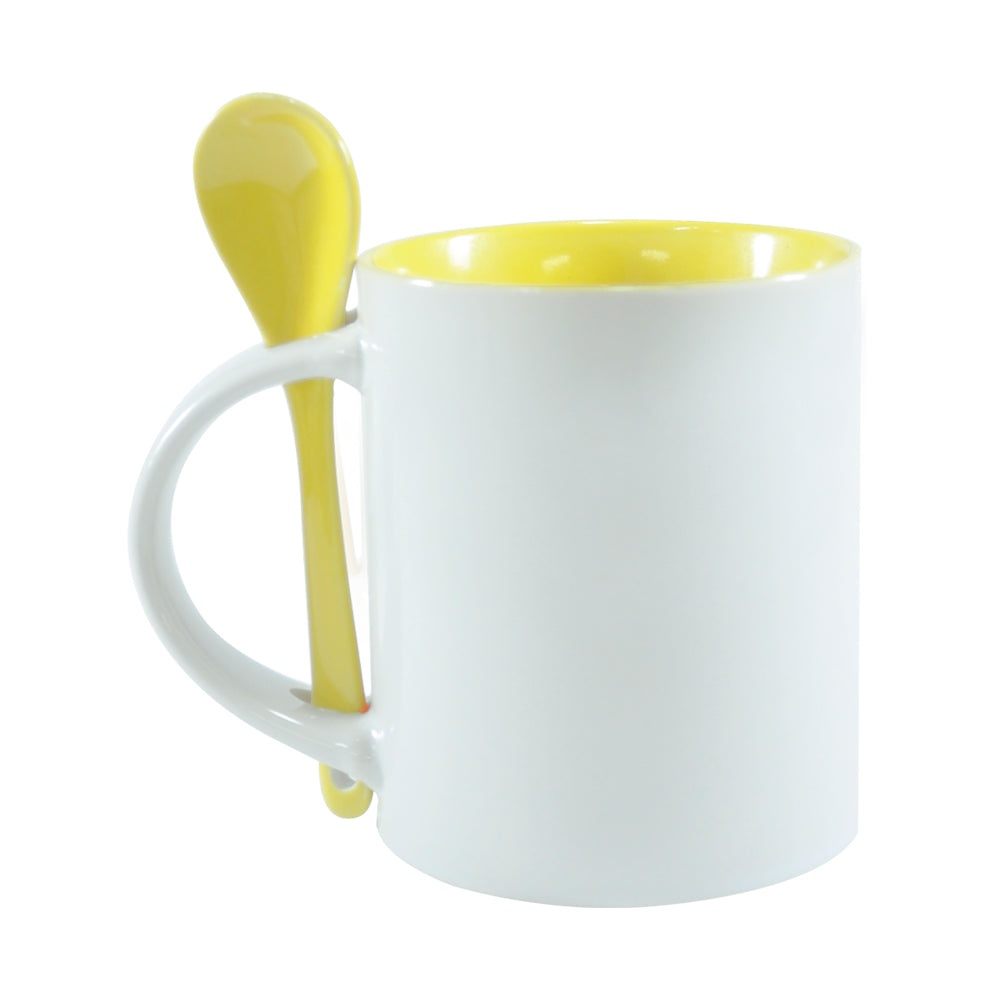 Caneca de Cerâmica 325ml com Colher e Interior Amarelo para Sublimação LiVE
