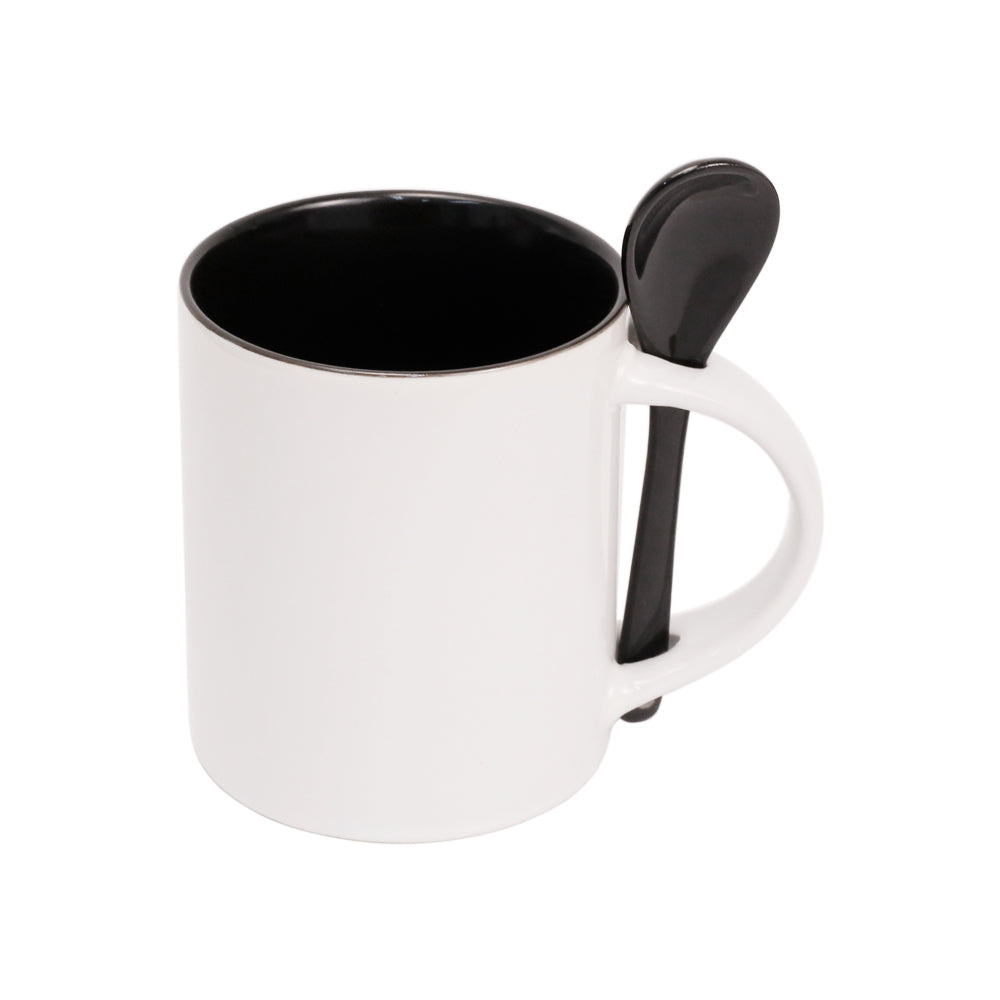 Caneca Reta de Cerâmica 325ml com Colher e Interior Preto para Sublimação