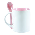 Caneca de Cerâmica 325ml com Colher e Interior Rosa para Sublimação