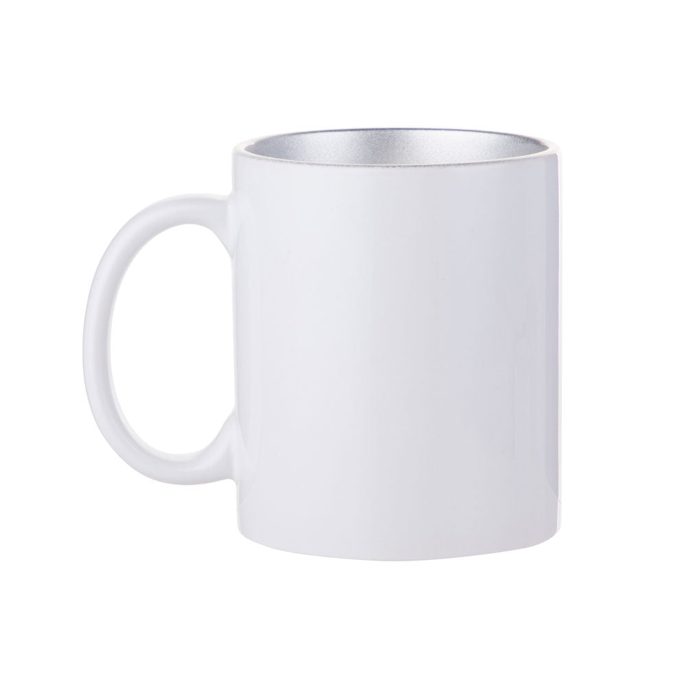 Caneca de Cerâmica 325ml com Alça Cromada Prateada para Sublimação
