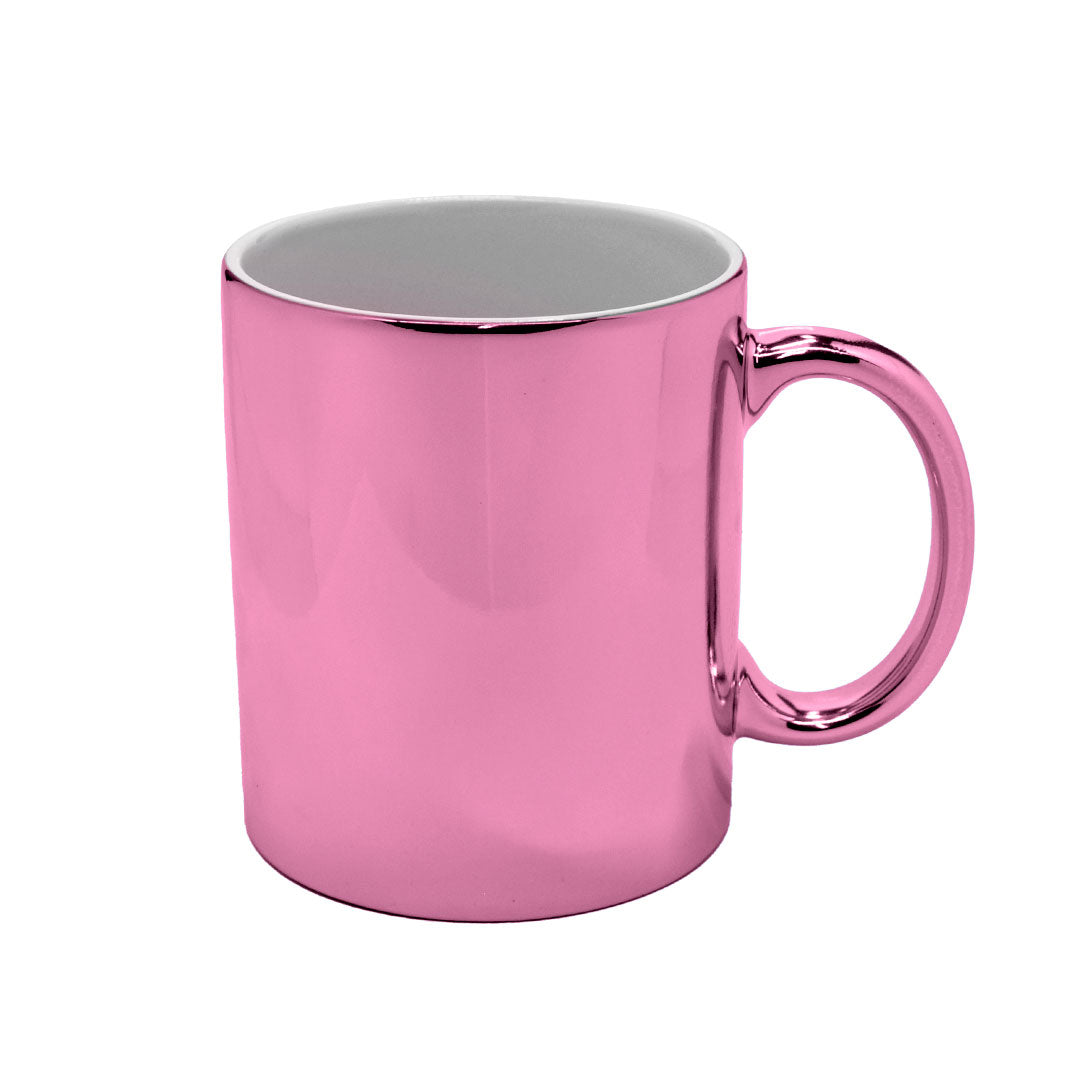 Caneca de Cerâmica Cromada Rosa 325ml com Acabamento Espelhado para Sublimação