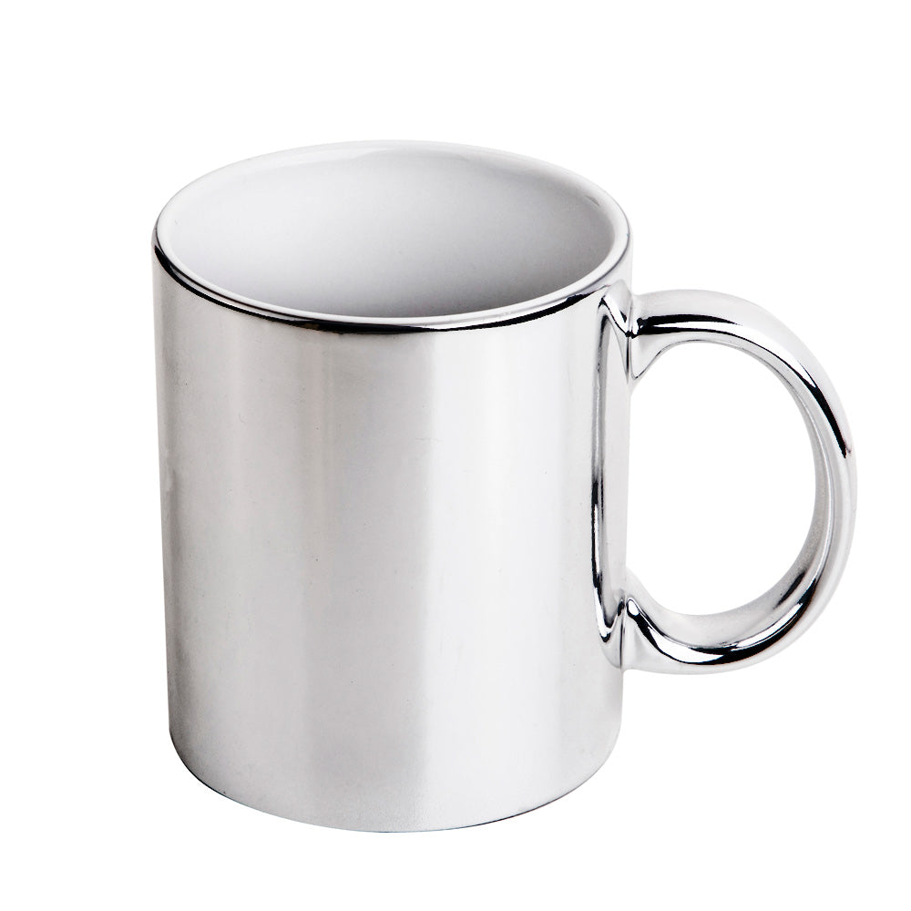 Caneca Cromada Prata 325ml em Cerâmica Premium para Sublimação LiVE