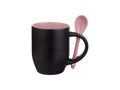 Caneca Mágica de Cerâmica 325ml Preta Fosca com Colher Rosa para Sublimação