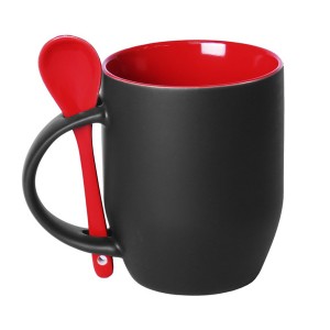 Caneca Mágica de Cerâmica Vermelha Fosca 325ml com Colher para Sublimação