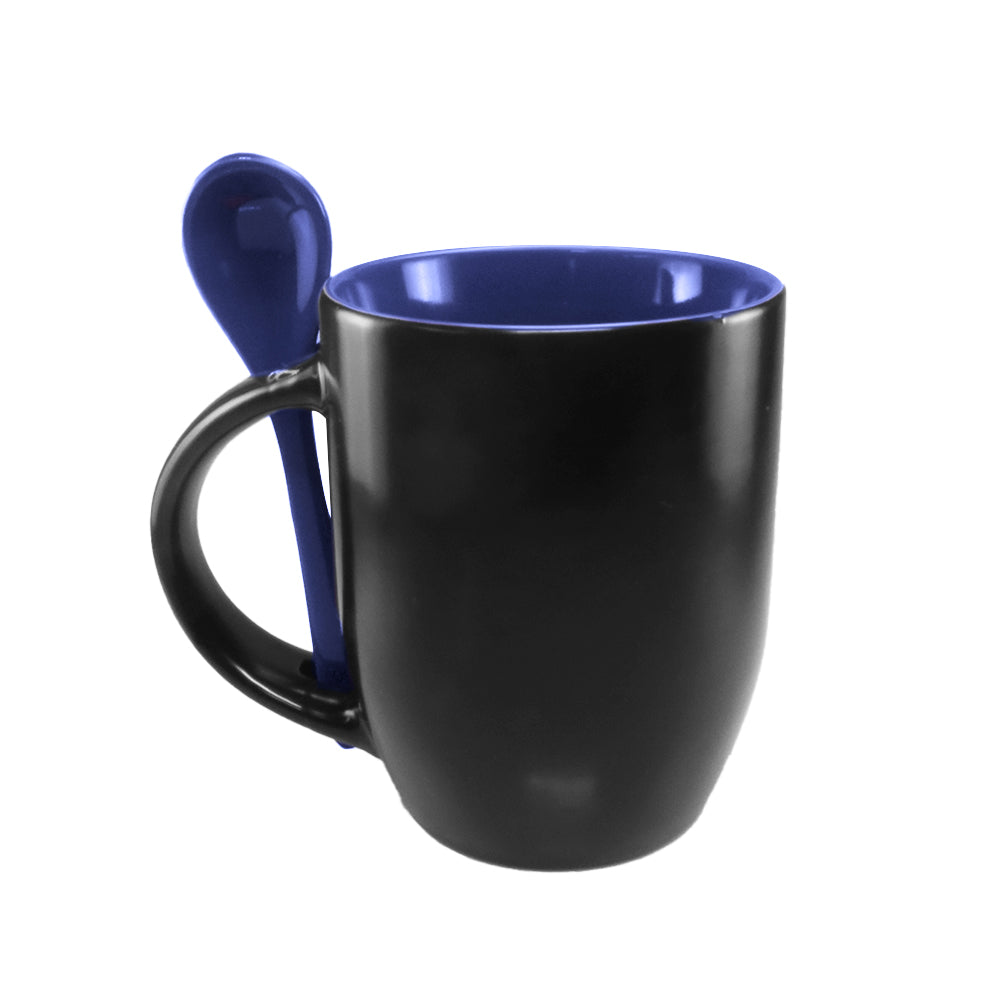Caneca Mágica 325ml Cerâmica Preto Semi Brilho com Colher Azul para Sublimação