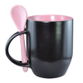 Caneca Mágica de Cerâmica 325ml Preta com Colher Rosa para Sublimação