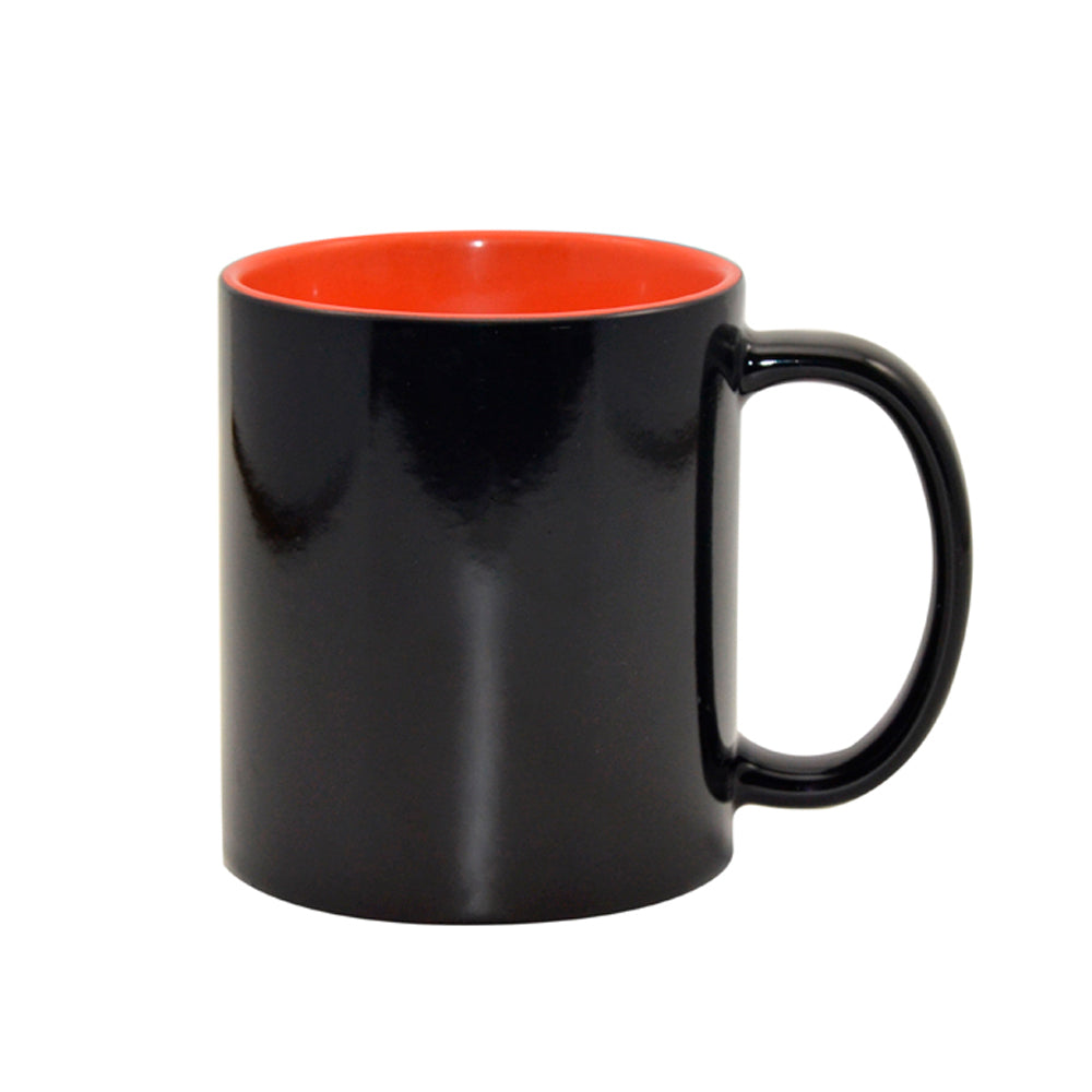 Caneca Mágica 325ml Preto Fosco com Interior Laranja para Sublimação LiVE