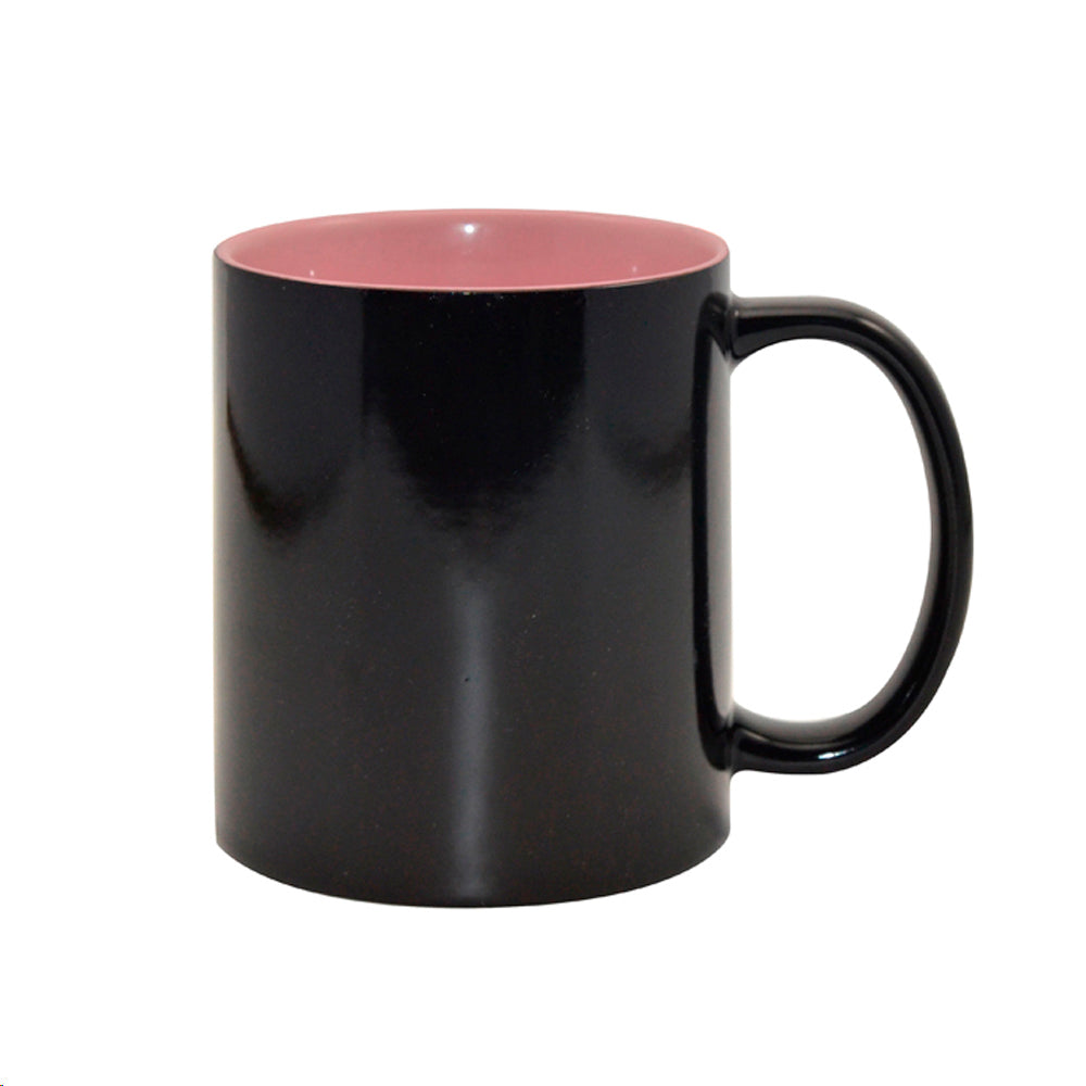 Caneca Mágica de Cerâmica 325ml Preto Semi Brilho com Interior Rosa para Sublimação