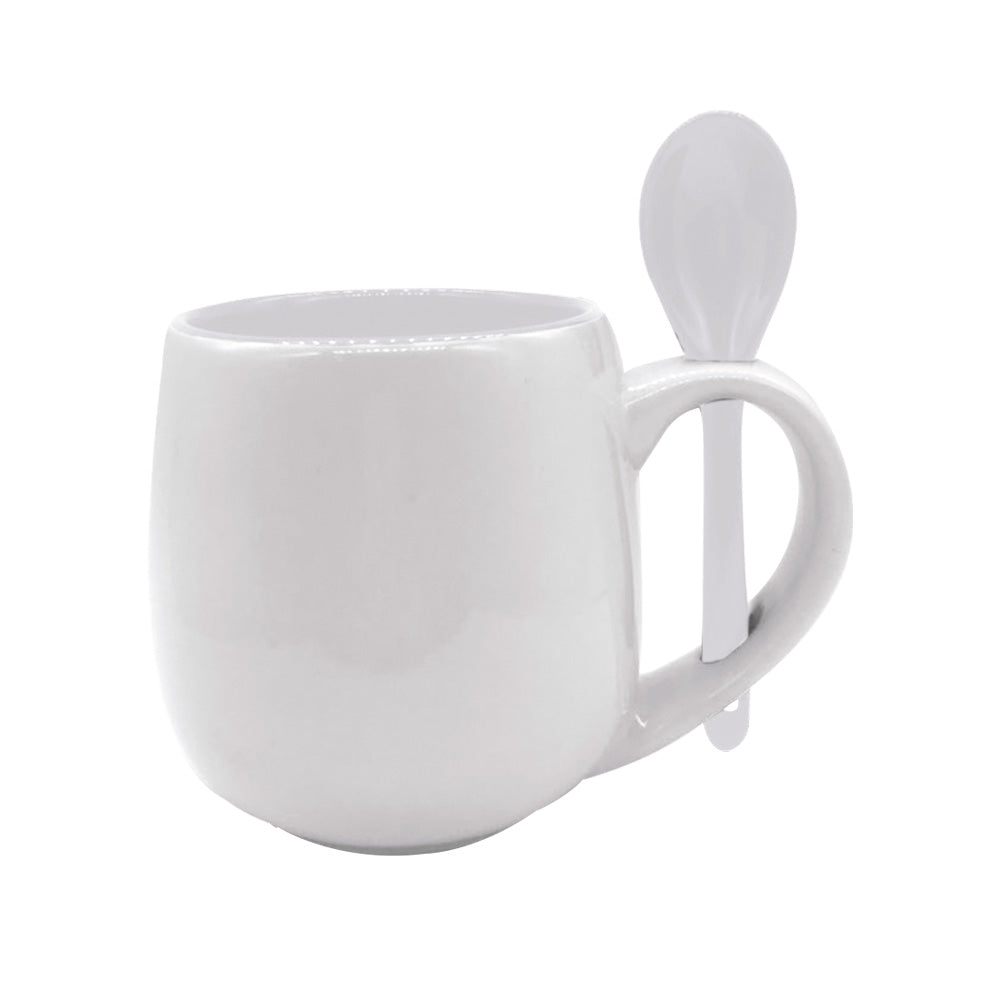 Caneca de Cerâmica Belly Branca 295ml com Colher Colorida para Sublimação