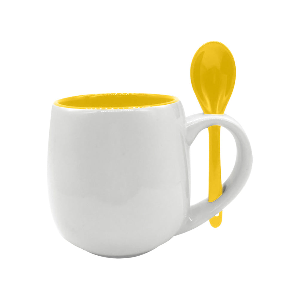 Caneca de Cerâmica Belly 295ml Branca com Colher Amarela para Sublimação