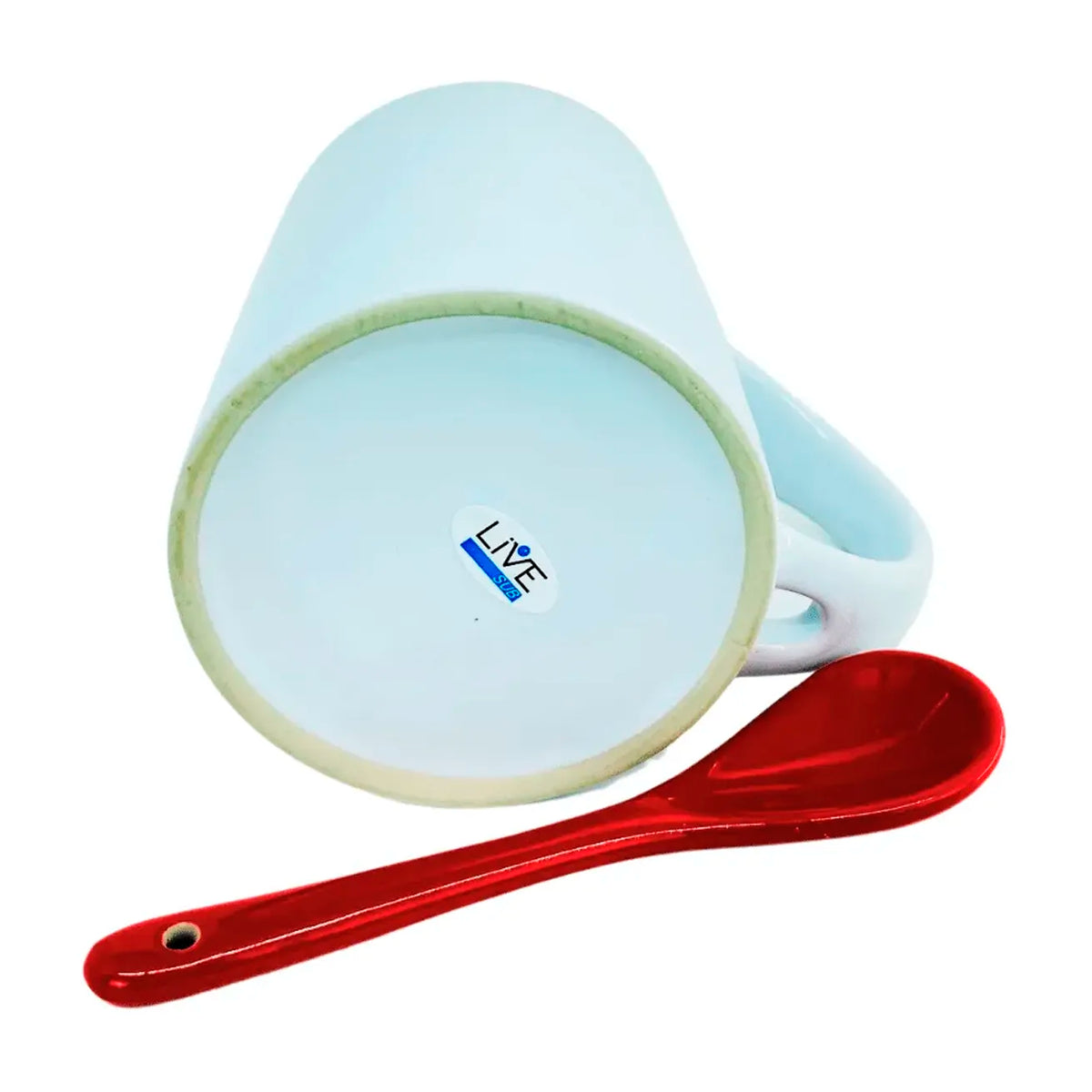 Caneca Reta de Cerâmica 325ml Branca com Interior Vermelho e Colher para Sublimação