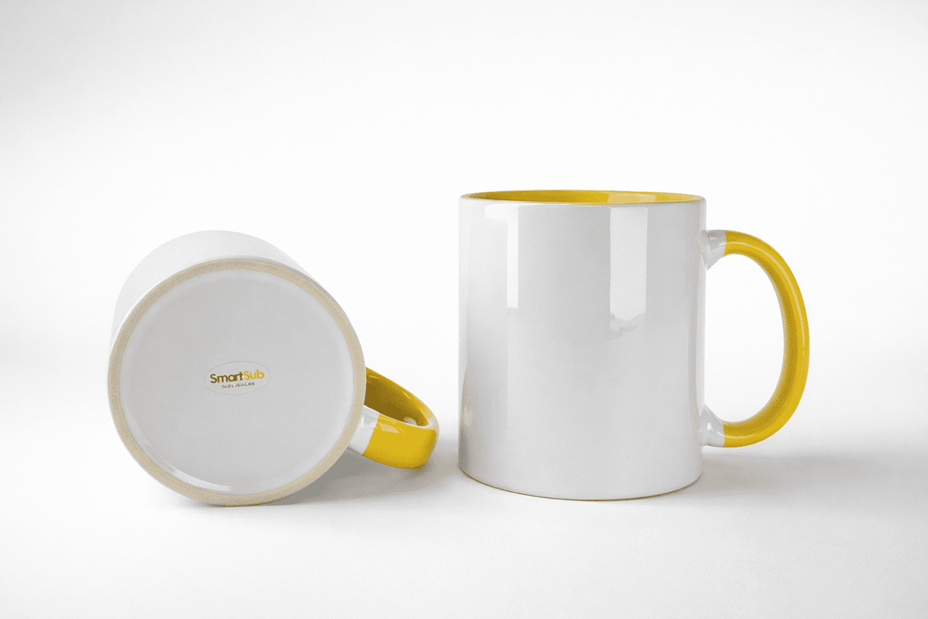 Caneca SmartSub 325ml Branca com Interior e Alça Amarela para Sublimação