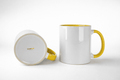 Caneca SmartSub 325ml Branca com Interior e Alça Amarela para Sublimação