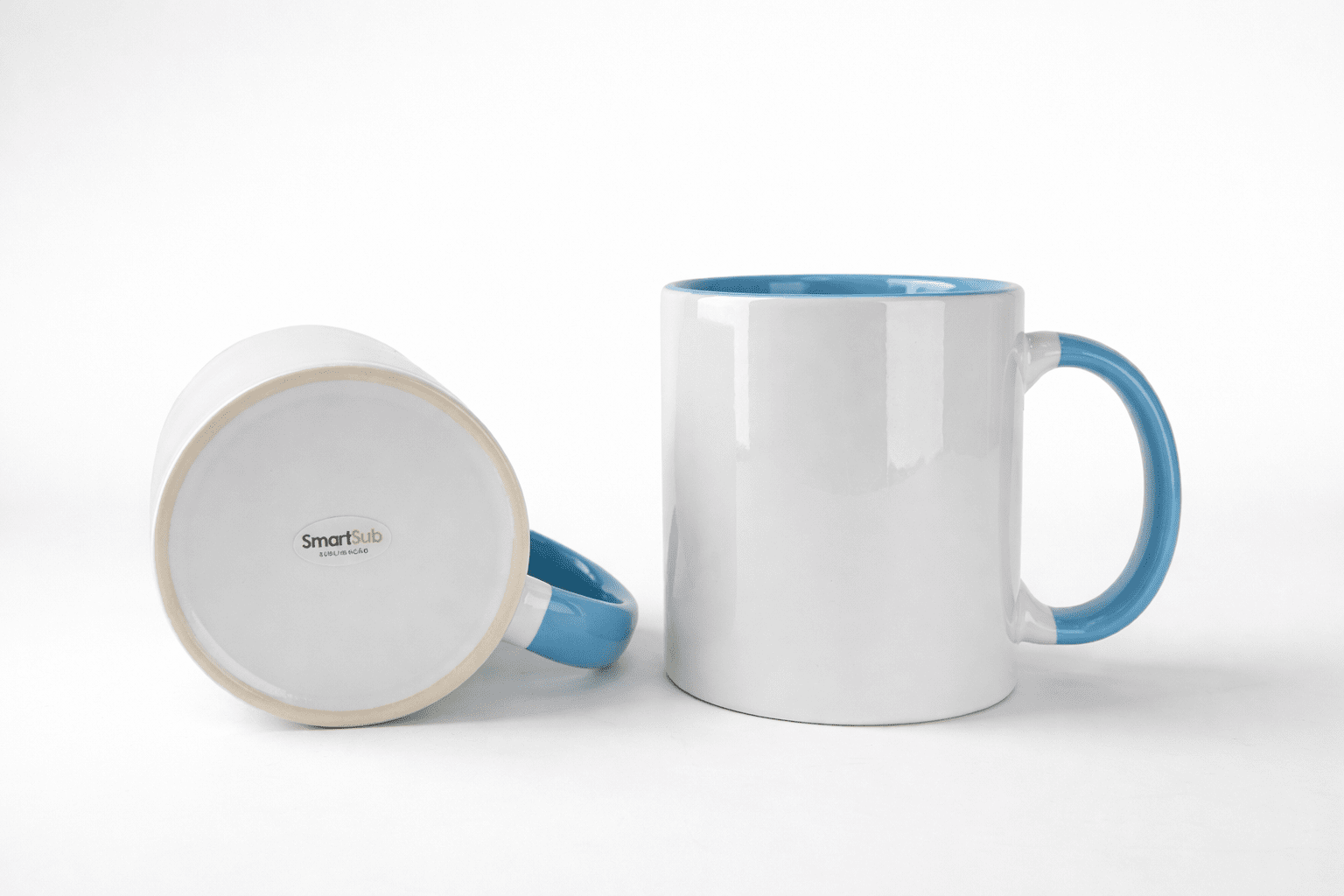 Caneca SmartSub 325ml Branca com Interior e Alça Azul Claro para Sublimação