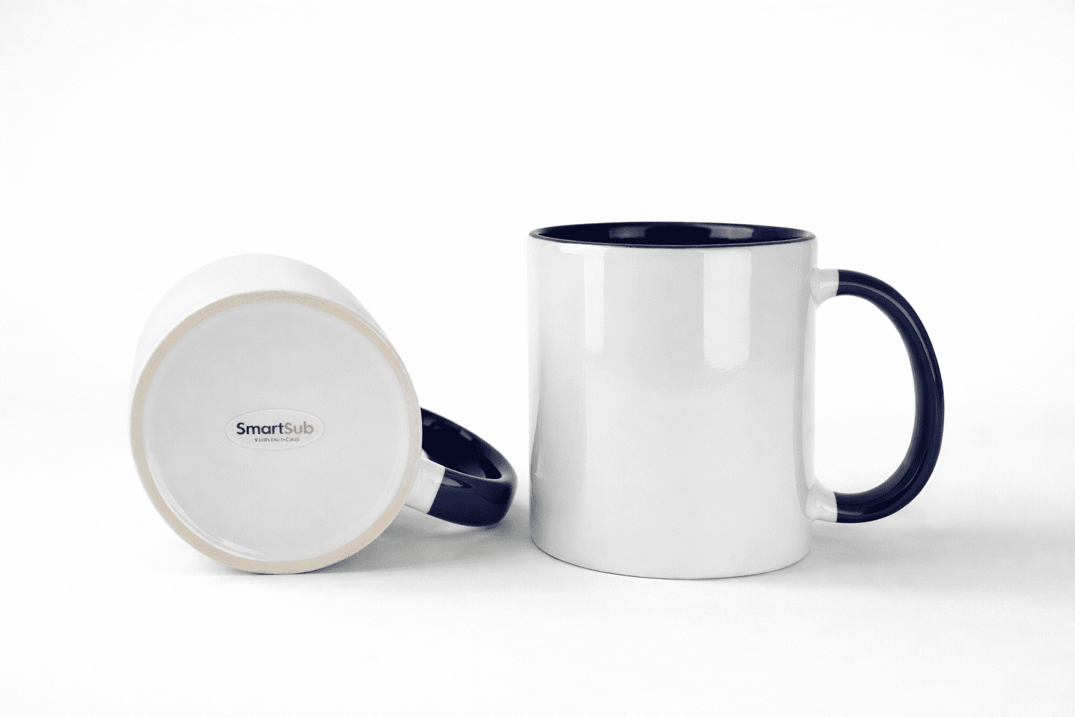 Caneca SmartSub 325ml Cerâmica Branca com Interior e Alça Azul Escuro para Sublimação