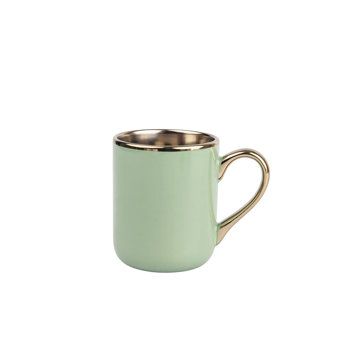 Caneca Cerâmica Verde Menta com Alça e Interna Dourada 325ml para Personalização