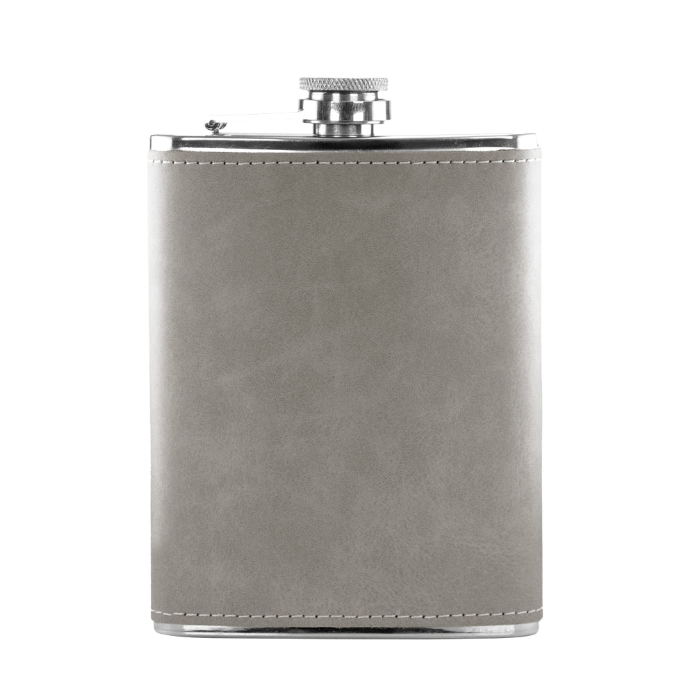 Cantil de Inox 240ml com Capa de Couro Cinza Escuro para Sublimação
