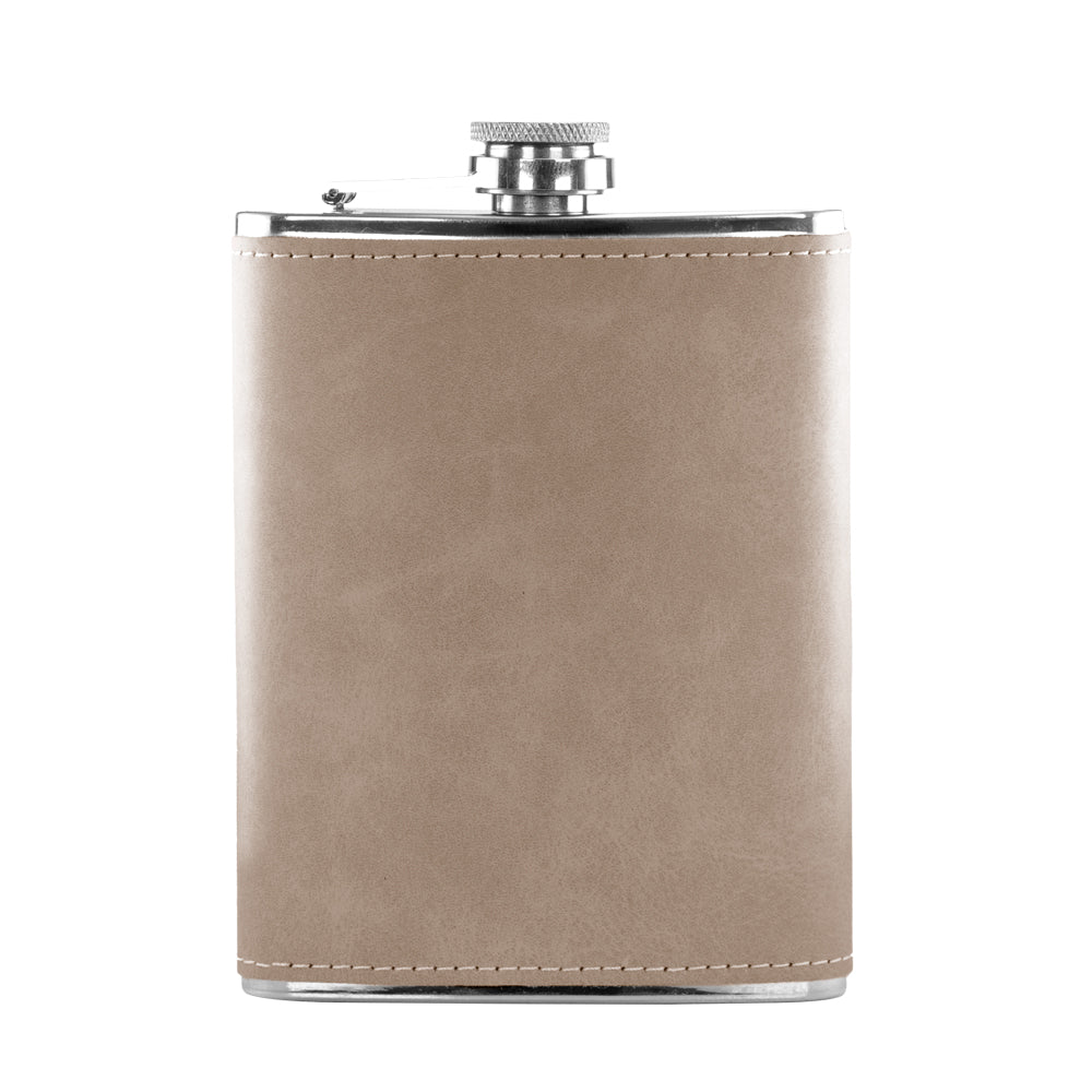 Cantil de Inox 240ml com Capa de Couro Marrom Claro para Sublimação