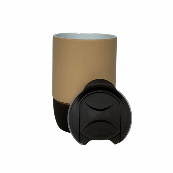 COPO CERÂMICA BUDDY TAMPA ACRILICO BASE SILICONE MARROM 325ML