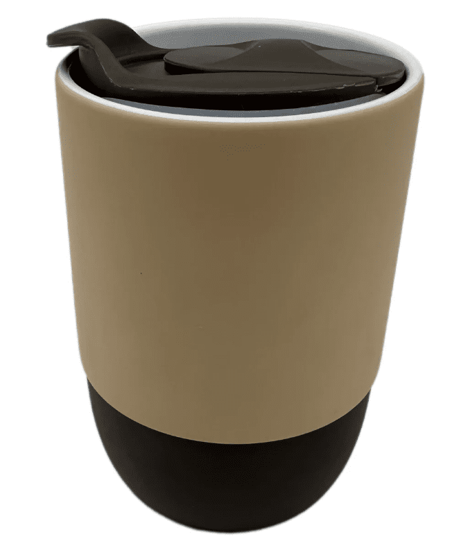 COPO CERÂMICA BUDDY TAMPA ACRILICO BASE SILICONE MARROM 325ML