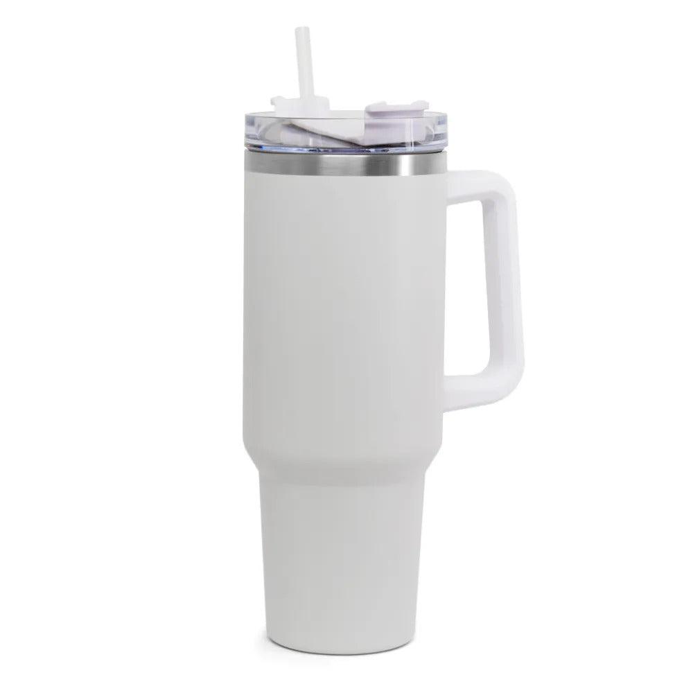Copo Térmico Branco Fosco 1200ml Aço Inox com Canudo para Sublimação