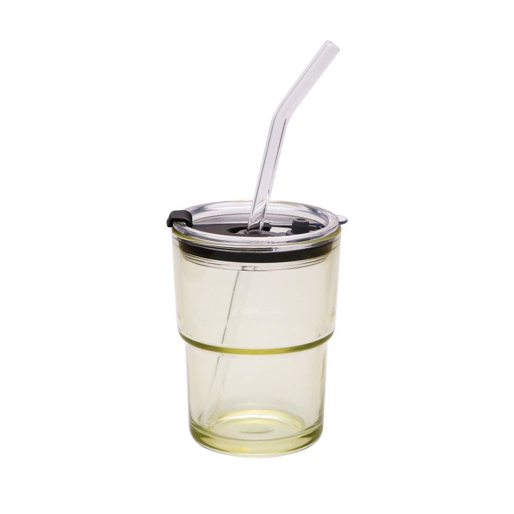 Copo de Vidro Âmbar 400ml com Tampa e Canudo para Sublimação