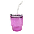 Copo de Vidro Rosa 400ml com Tampa Acrílica e Canudo para Sublimação