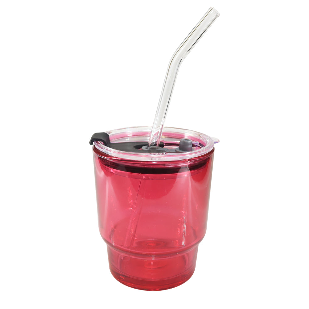 Copo de Vidro Vermelho 400ml com Tampa Acrílica e Canudo para Sublimação