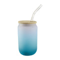Copo de Vidro 400ml Degradê Verde Turquesa com Tampa de Bambu e Canudo para Sublimação