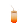 Copo de Vidro Degradê Laranja 400ml com Tampa de Bambu e Canudo para Sublimação