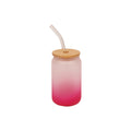 Copo de Vidro Degradê Rosa 400ml com Tampa e Canudo de Bambu para Sublimação