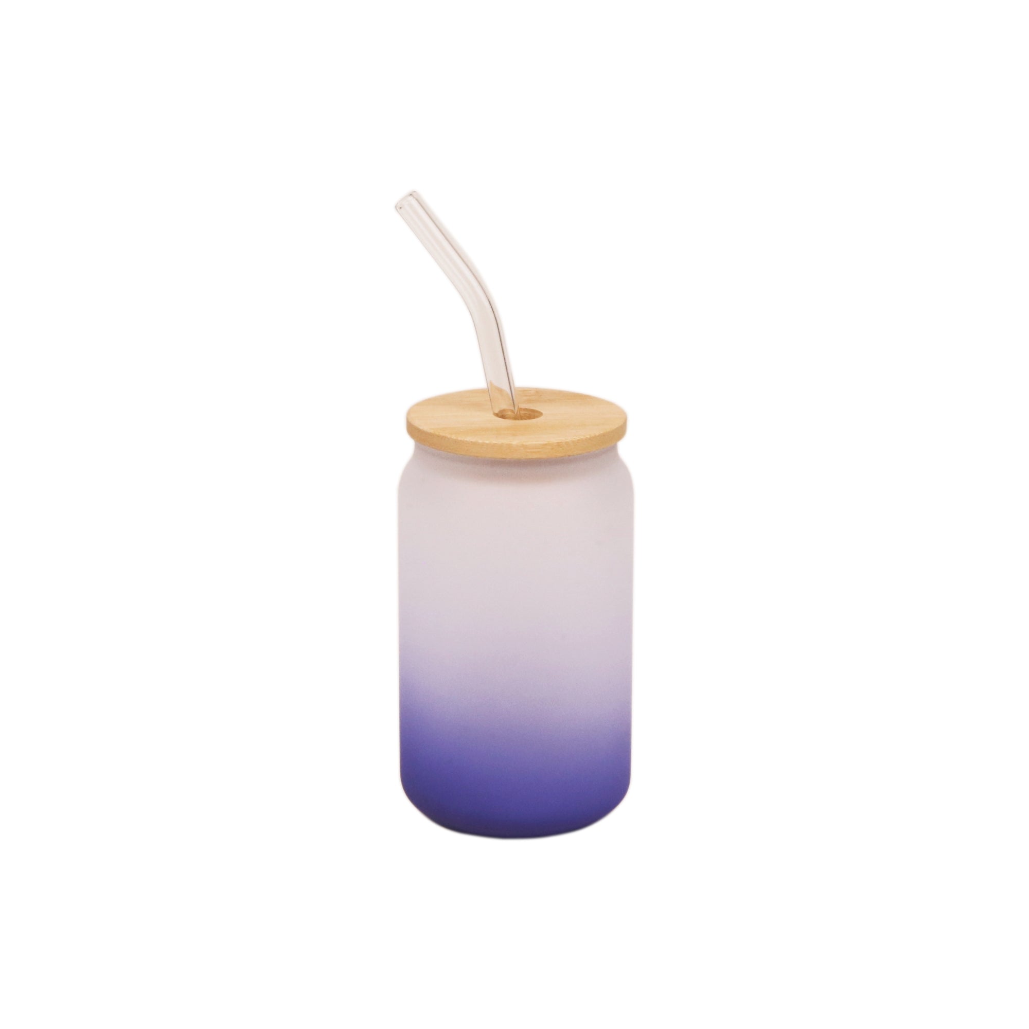 Copo de Vidro 400ml Degradê Roxo com Tampa Bambu e Canudo para Sublimação