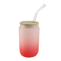 Copo de Vidro 400ml Degradê Vermelho com Tampa Bambu e Canudo para Sublimação