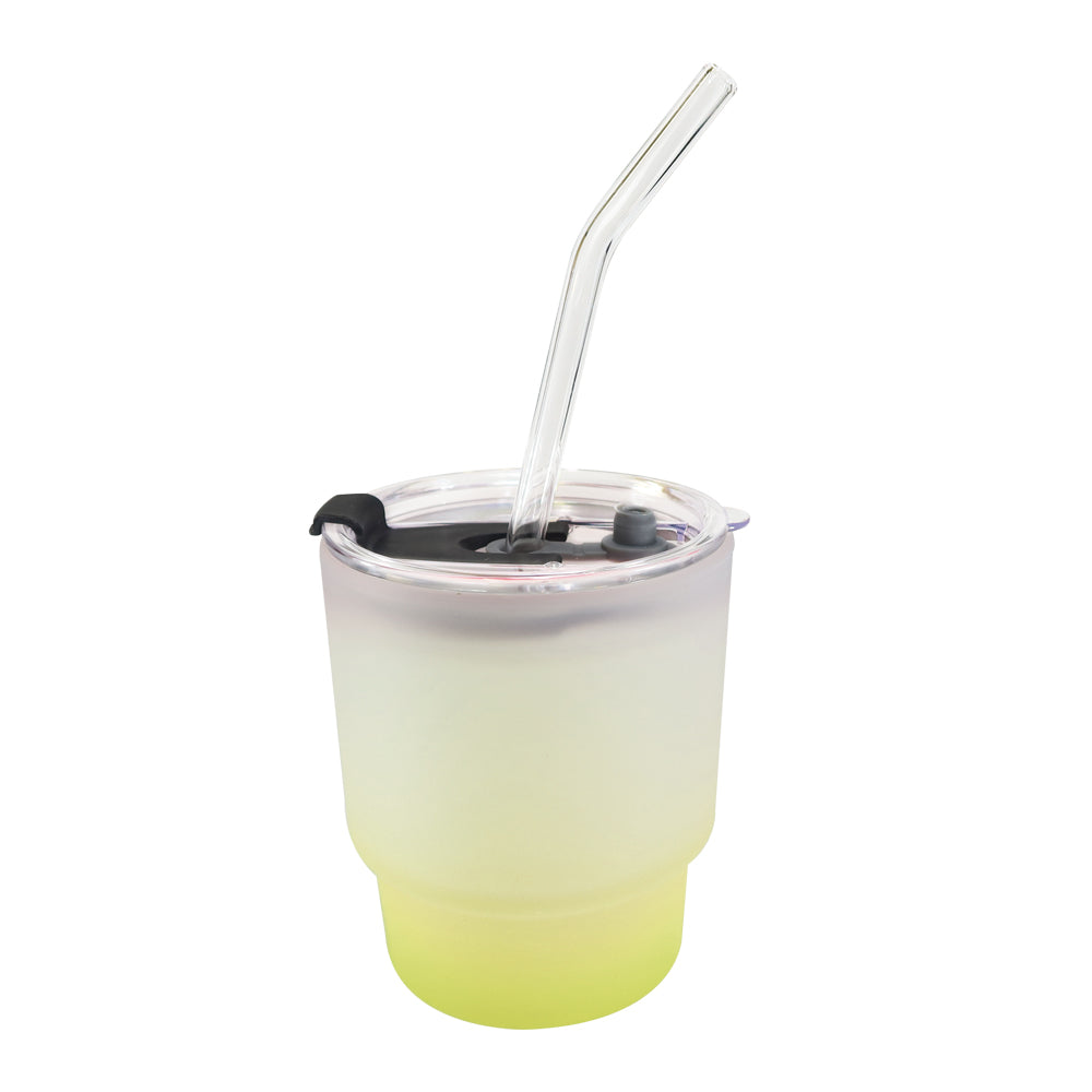 Copo de Vidro 400ml Degradê Amarelo com Tampa Acrílica para Sublimação