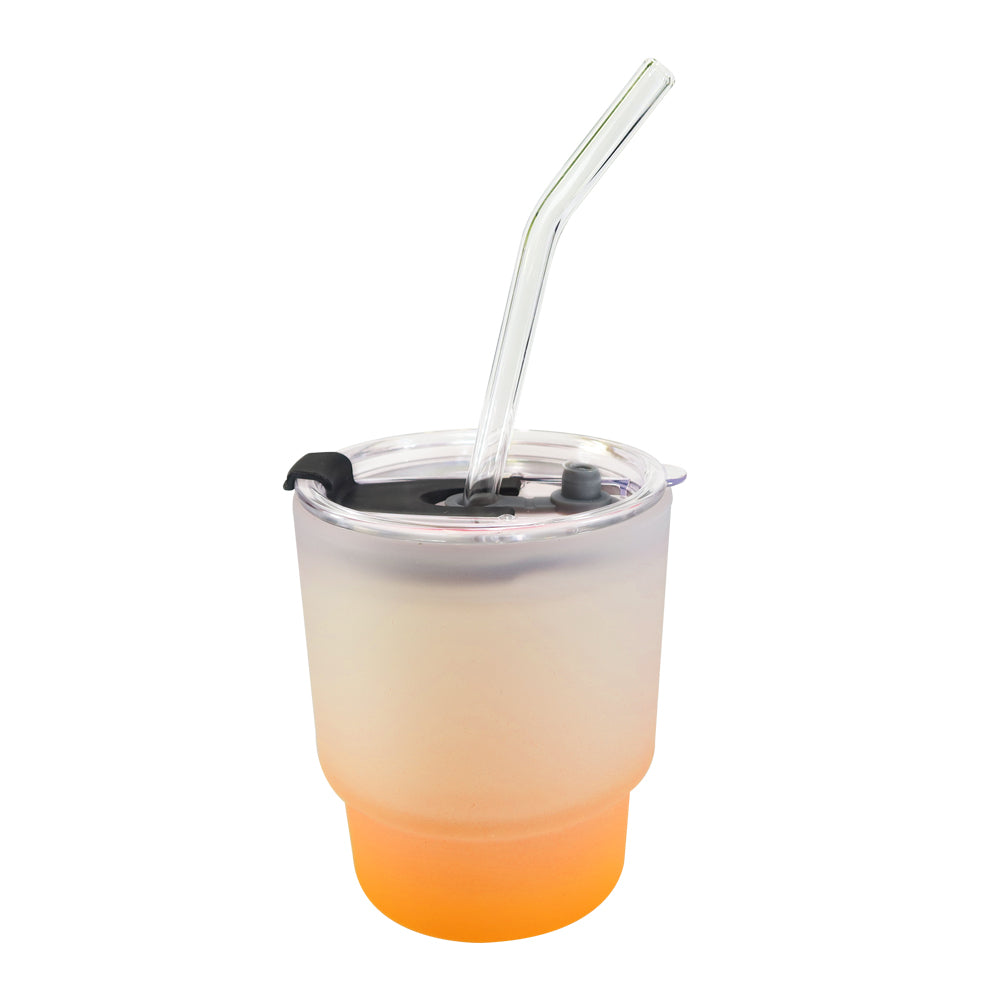 Copo de Vidro 400ml Degradê Laranja com Tampa Acrílica para Sublimação